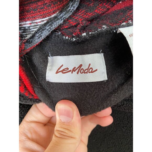 Le Moda Black Poncho With Red & Gray Knit Trim Asymmetrical Style One Size - Picture 3 of 8